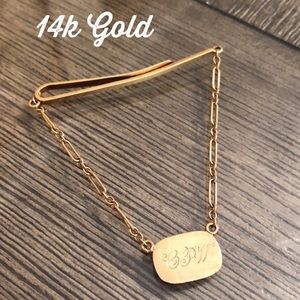 Vintage 14k Gold Tie Clip Chain & Initials “CPW”